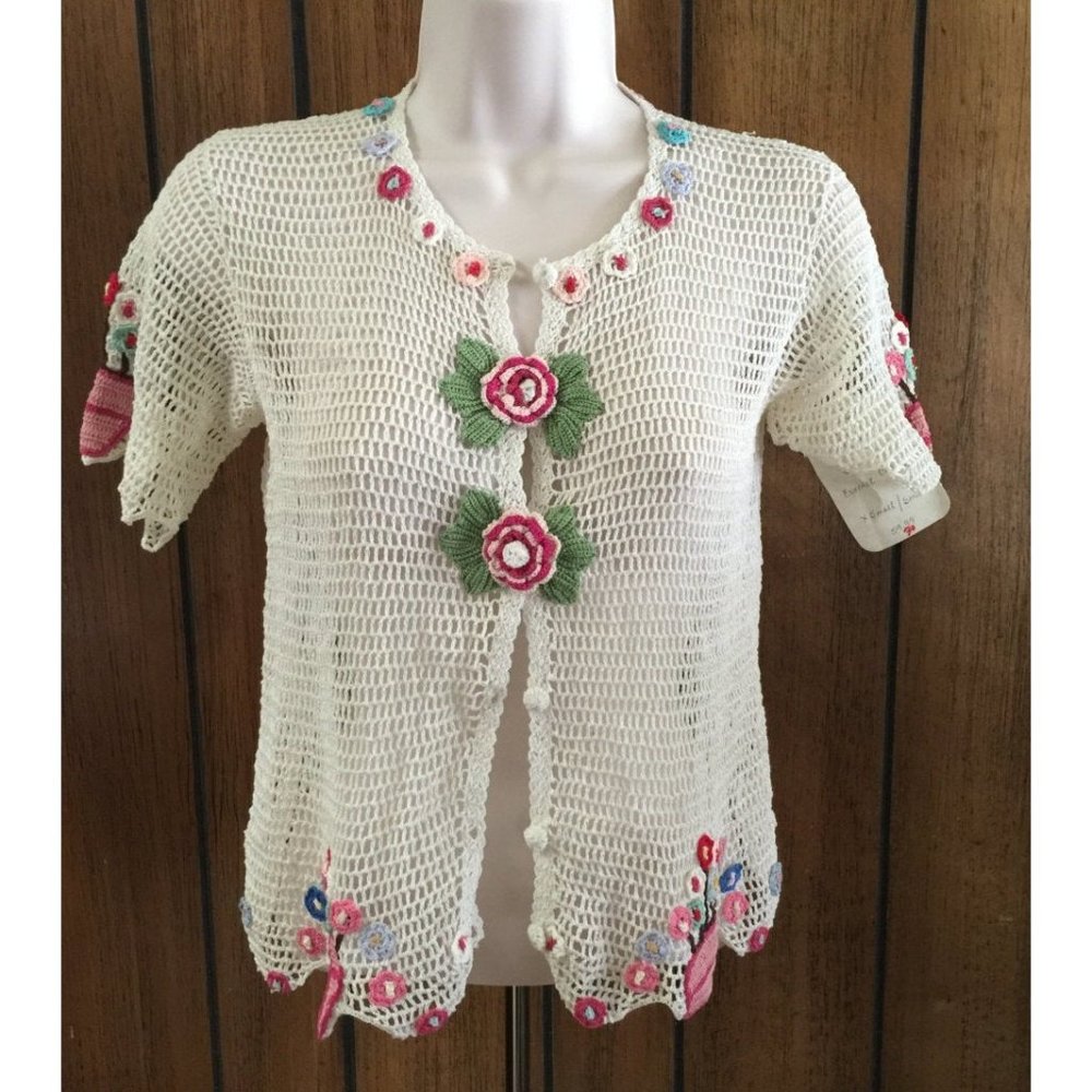 Fish Net Hand Crochet Crocheted Floral Top Sweater